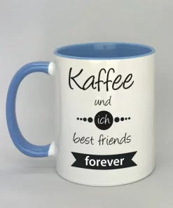 Spruchtasse Kaffee und ich best friends forever Innenseite hellblau