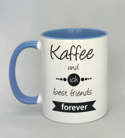 Spruchtasse Kaffee und ich best friends forever Innenseite hellblau