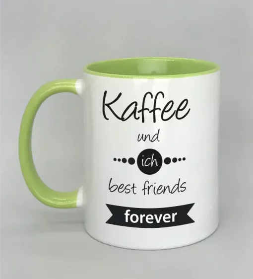 Spruchtasse Kaffee und ich best friends forever Innenseite hellgrün