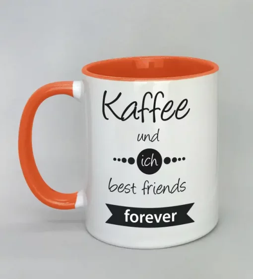 Spruchtasse Kaffee und ich best friends forever Innenseite orange