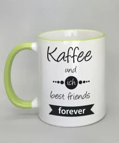Spruchtasse Kaffee und ich best friends forever Rand hellgrün