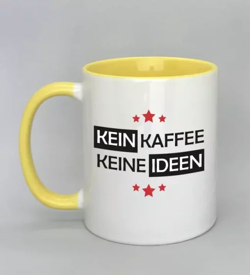 Spruchtasse Kein Kaffee - Keine Ideen Innenseite gelb