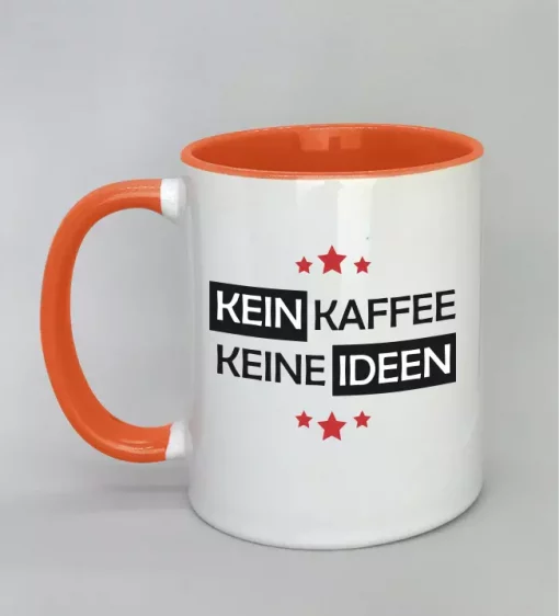 Spruchtasse Kein Kaffee - Keine Ideen Innenseite orange