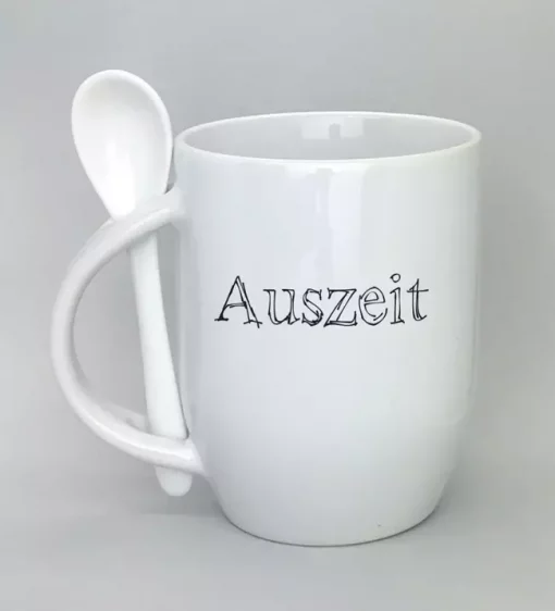 Löffeltasse Auszeit weiß