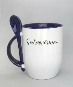 Keramiktasse mit Löffel dunkelblau