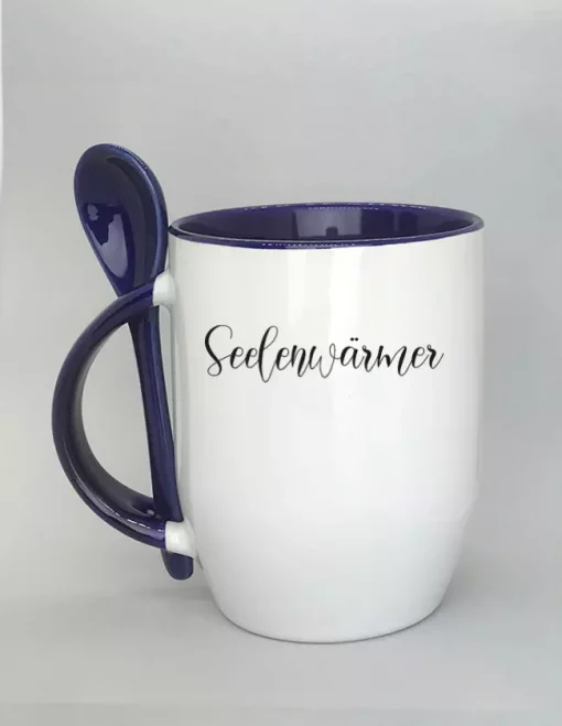 Keramiktasse mit Löffel dunkelblau