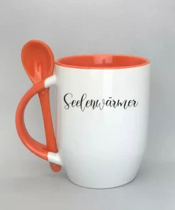 Keramiktasse mit Löffel orange
