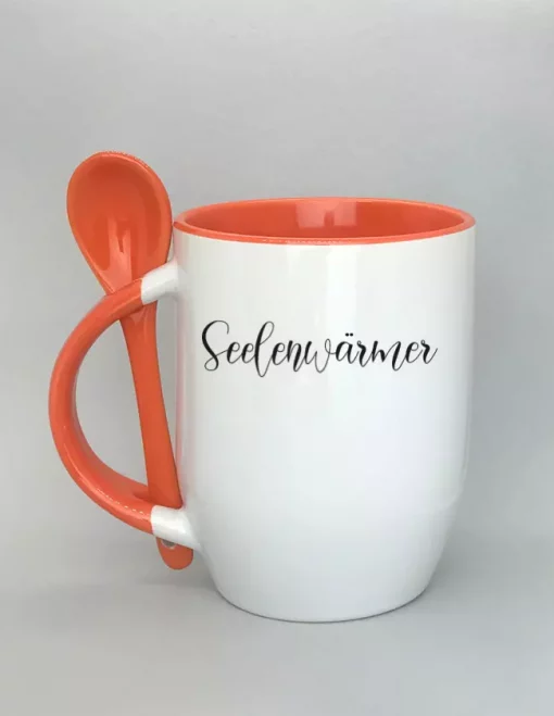 Keramiktasse mit Löffel orange