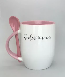 Keramiktasse mit Löffel rosa