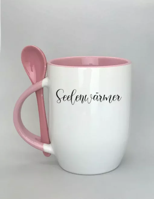 Keramiktasse mit Löffel rosa