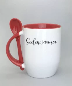 Keramiktasse mit Löffel rot