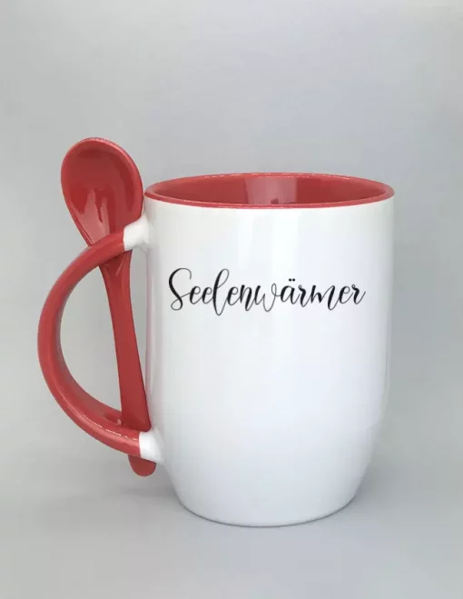 Keramiktasse mit Löffel rot