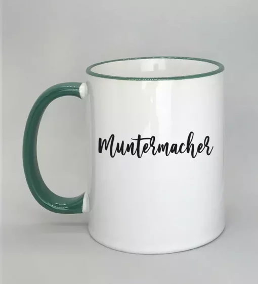 Keramiktasse Muntermacher Rand dunkelgrün