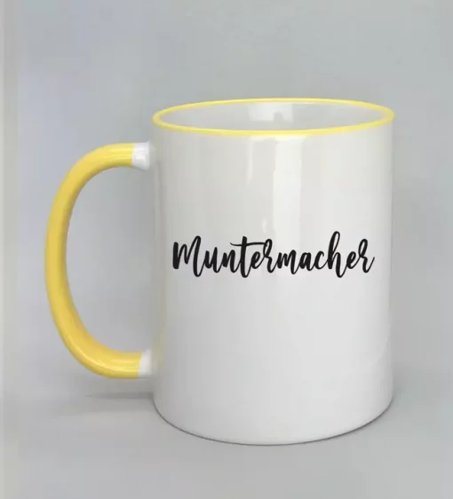 Keramiktasse Muntermacher Rand gelb