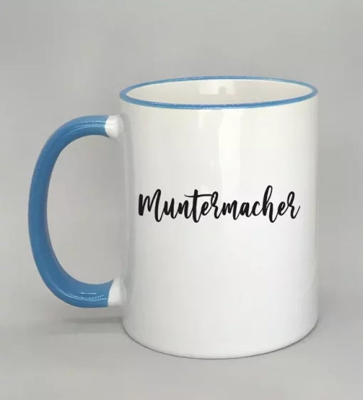 Keramiktasse Muntermacher Rand hellblau