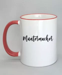 Keramiktasse Muntermacher Rand rot