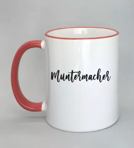 Keramiktasse Muntermacher Rand rot