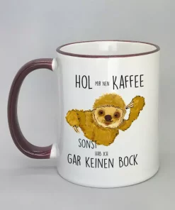 Keramiktasse mit Faultier Rand bordeaux