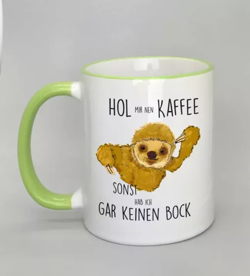 Keramiktasse mit Faultier Rand hellgrün