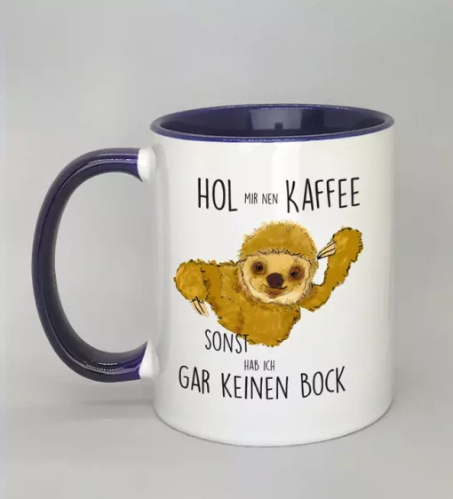 Keramiktasse mit Faultier Innenseite dunkelblau