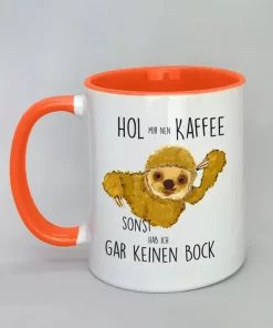 Keramiktasse mit Faultier Innenseite orange