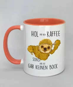 Keramiktasse mit Faultier Innenseite rot