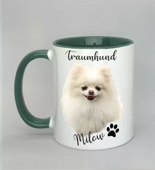 Keramiktasse Traumhund Innenseite dunkelgrün