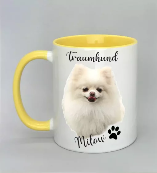 Keramiktasse Traumhund Innenseite gelb