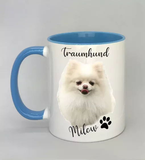 Keramiktasse Traumhund Innenseite hellblau