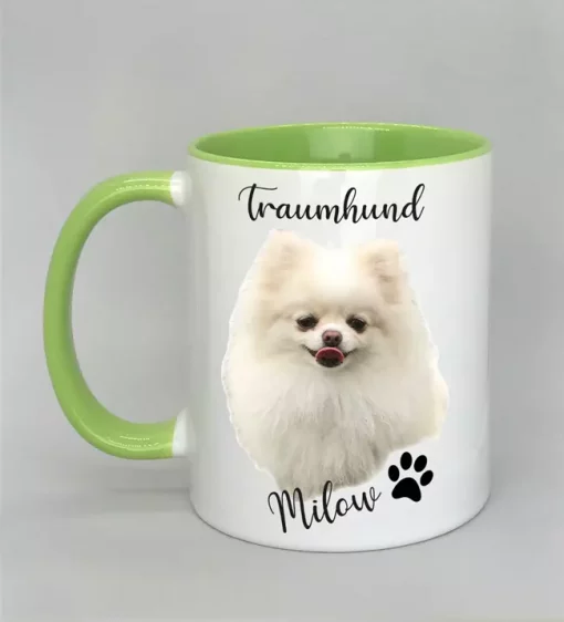 Keramiktasse Traumhund Innenseite hellgrün