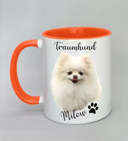 Keramiktasse Traumhund Innenseite orange