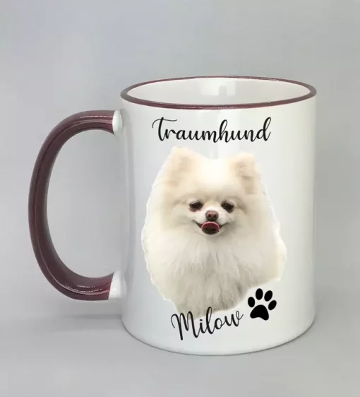 Keramiktasse Traumhund Rand bordeaux