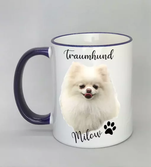 Keramiktasse Traumhund Rand dunkelblau