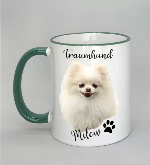 Keramiktasse Traumhund Rand dunkelgrün