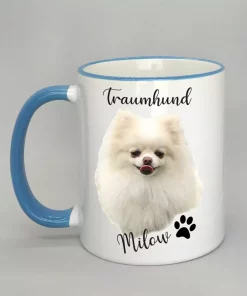 Keramiktasse Traumhund Rand hellblau