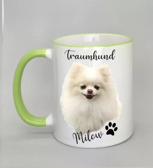 Keramiktasse Traumhund Rand hellgrün