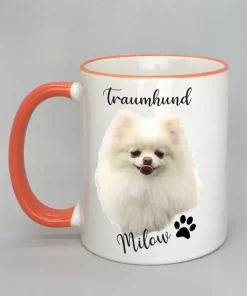 Keramiktasse Traumhund Rand orange