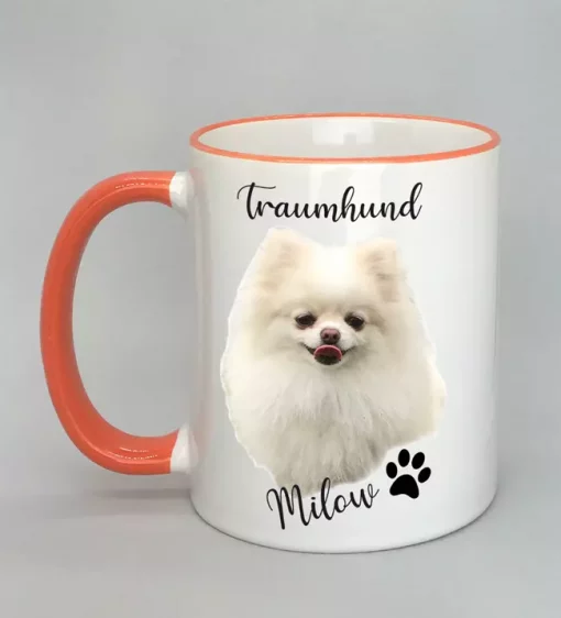 Keramiktasse Traumhund Rand orange