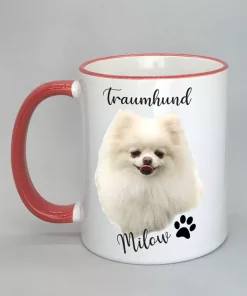 Keramiktasse Traumhund Rand rot