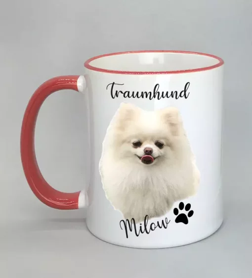 Keramiktasse Traumhund Rand rot