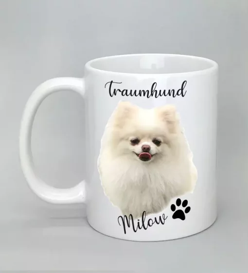 KeramikTasse Traumhund weiß
