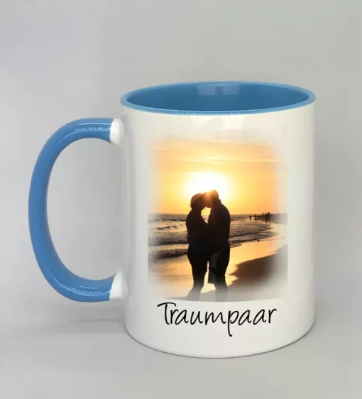 Phototasse Traumpaar Innenseite hellblau