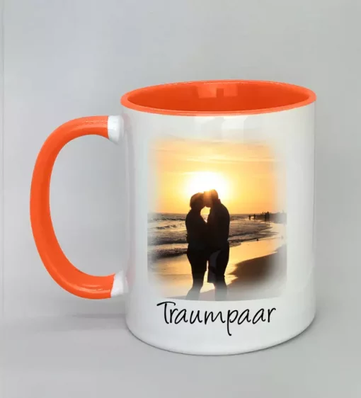 Phototasse Traumpaar Innenseite orange