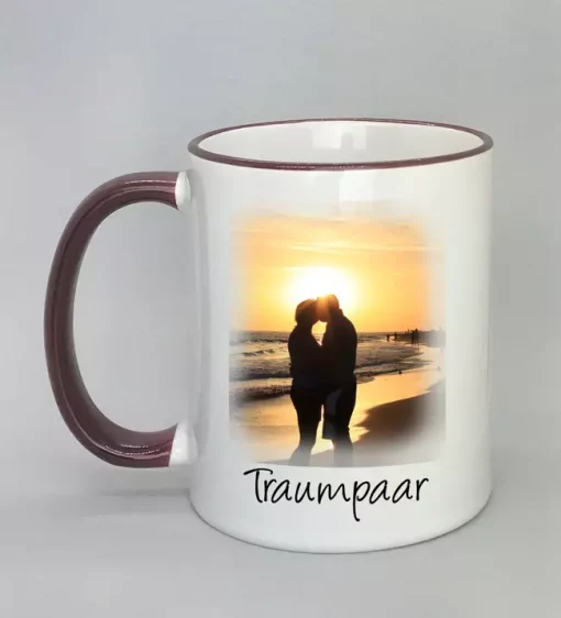 Phototasse Traumpaar Rand bordeaux