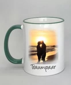 Phototasse Traumpaar Rand dunkelgrün