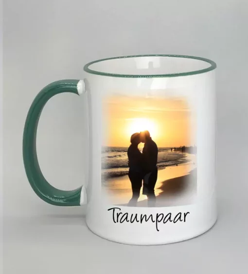 Phototasse Traumpaar Rand dunkelgrün