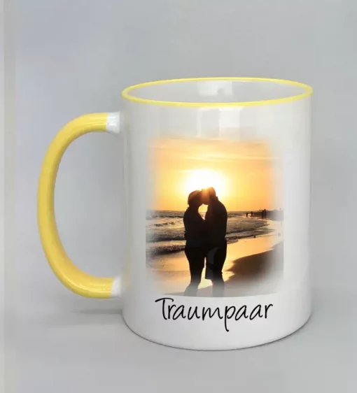 Phototasse Traumpaar Rand gelb