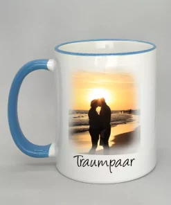 Phototasse Traumpaar Rand hellblau