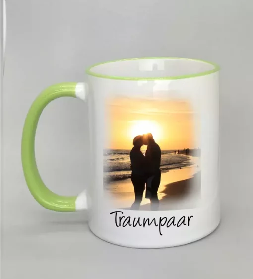 Phototasse Traumpaar Rand hellgrün