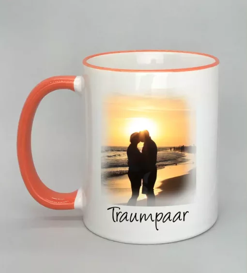Phototasse Traumpaar Rand orange